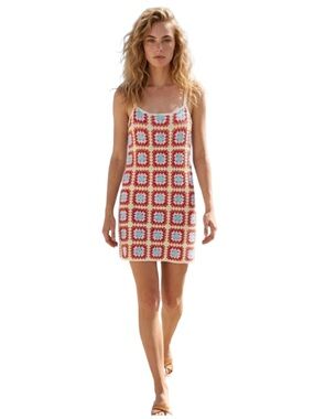 Willow & Wind Colorful Granny Square Crochet Dress NWT